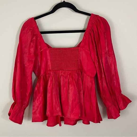 Entro Red Iridescent Babydoll 3/4 Sleeves Top Size Medium - Picture 8 of 11